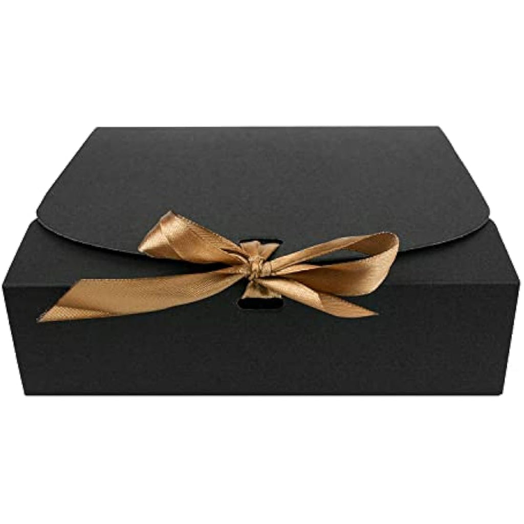 Jolof Store Black Kraft Gift Boxes with Ribbon - Pack of 12 (24x19x7cm)