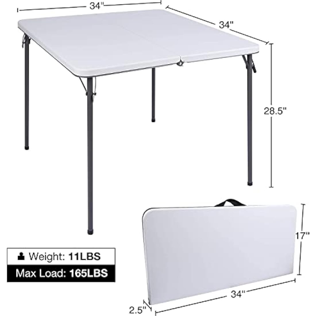 REDCAMP 34" Folding Card Table | Portable Square Picnic Table, White