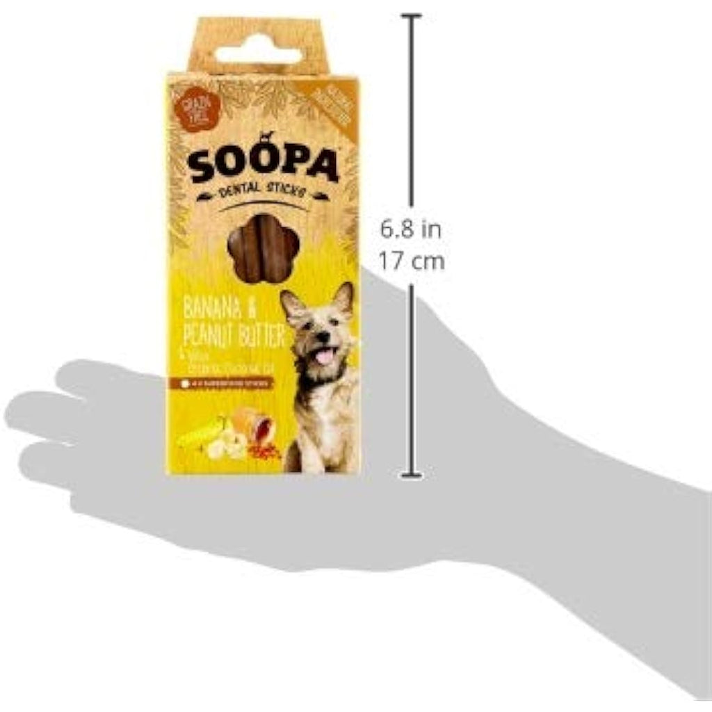 Soopa Grain Free Dental Dog Treats – Banana & Peanut Butter, 4 Sticks