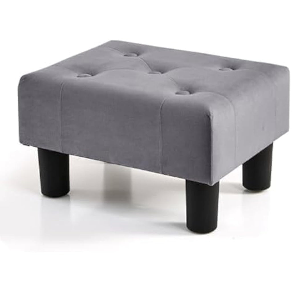 Velvet Footstool – Small Storage Ottoman for Living Room, Gray