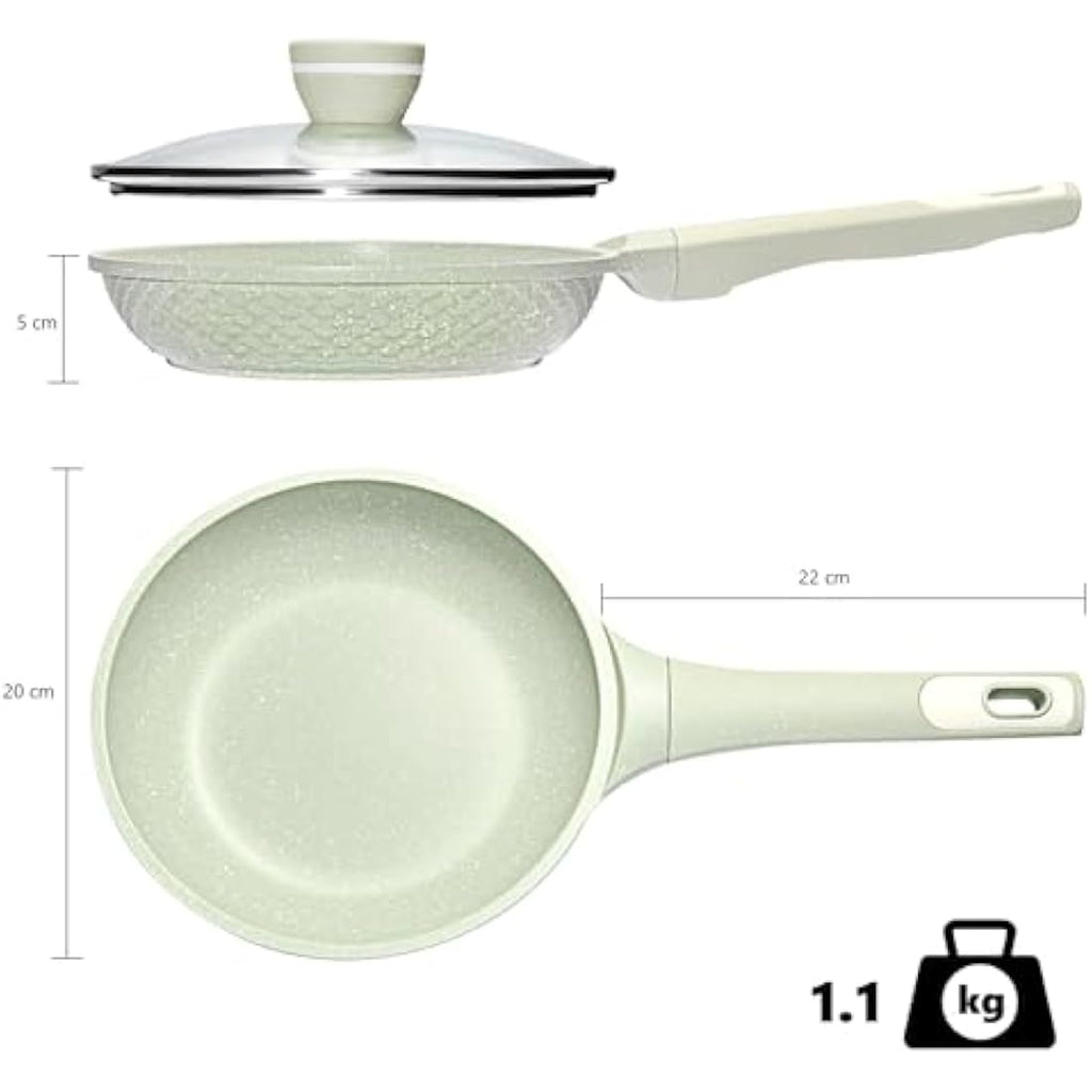 DYGG 20cm Nonstick Frying Pan with Lid | Granite Induction Skillet