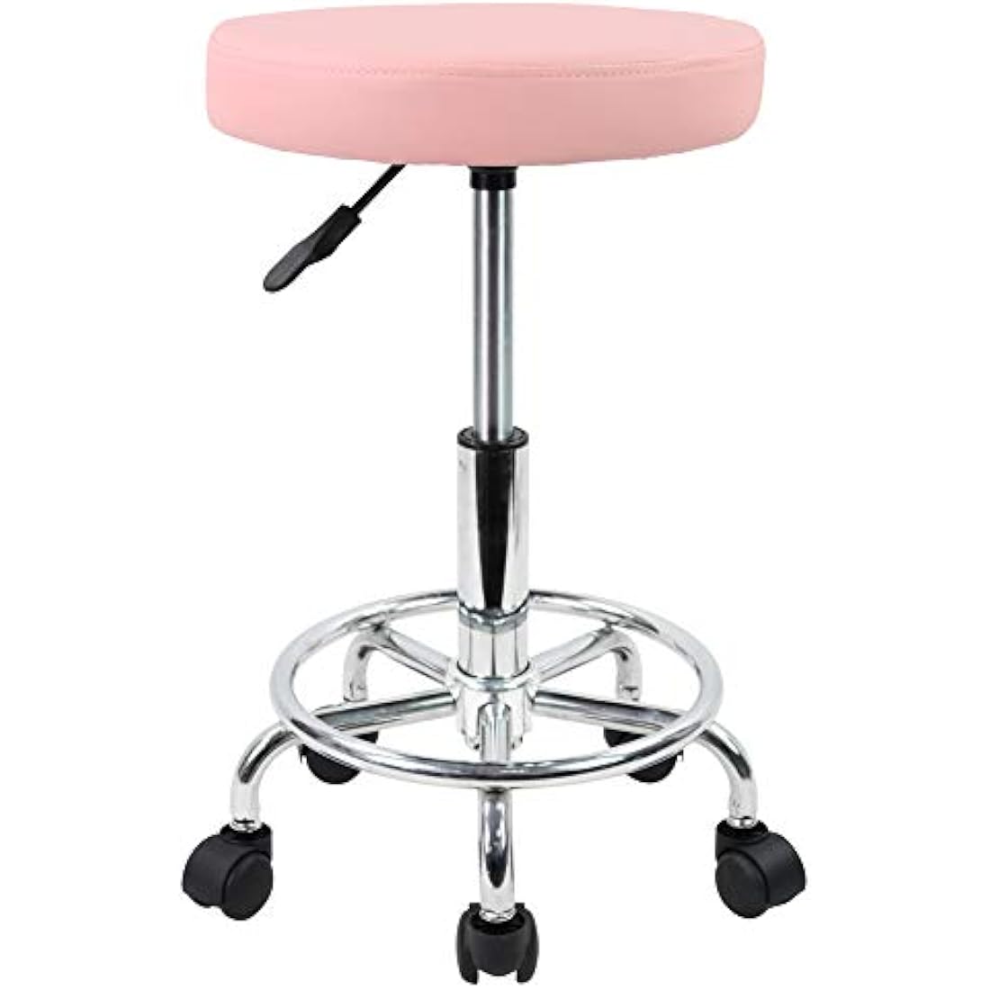 KKTONER PU Leather Rolling Stool - Swivel Salon Chair with Footrest, Pink
