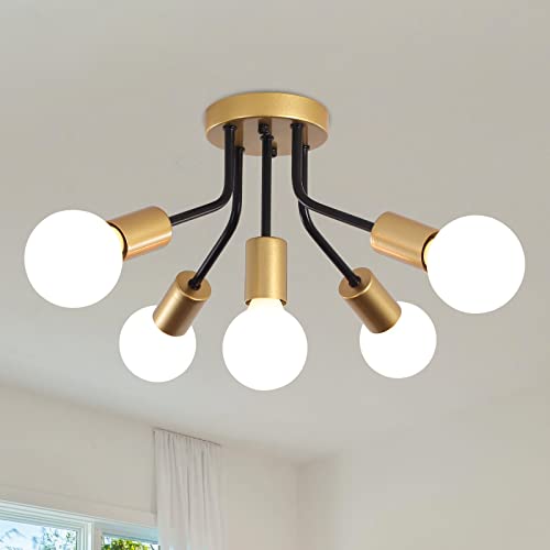 MRHYSWD 5-Light Sputnik Ceiling Light – Industrial Gold and Black Lamp
