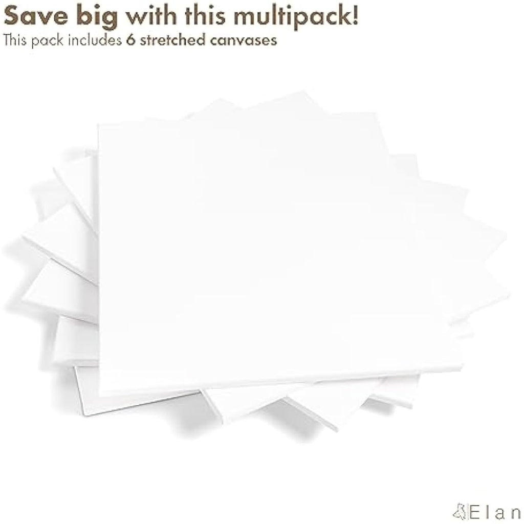 Elan Stretched Canvas 50x60cm | 6-Pack 100% Cotton White Art Canvases