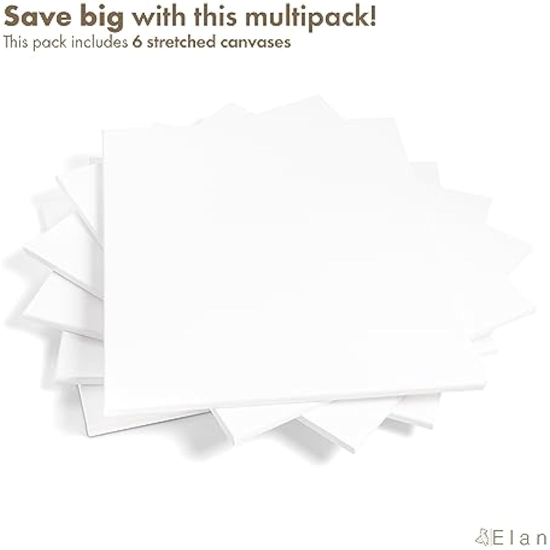 Elan Stretched Canvas 50x60cm | 6-Pack 100% Cotton White Art Canvases