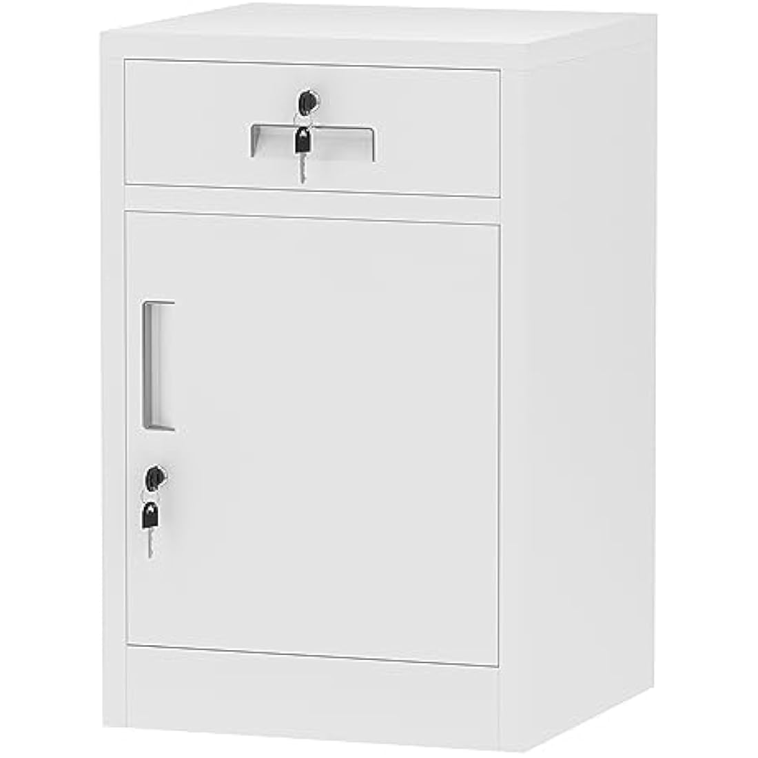 Metal Storage Cabinet – Lockable Drawer & Adjustable Shelf, White