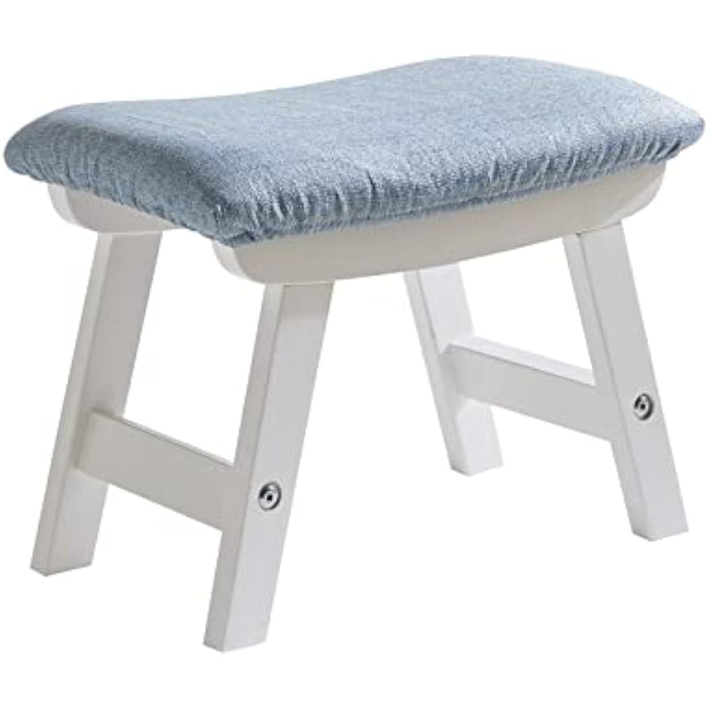 Jolof Store Wooden Footstool – Padded Beech Wood Ottoman with Blue Cushion