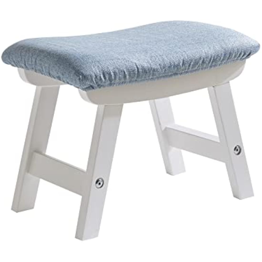 Jolof Store Wooden Footstool – Padded Beech Wood Ottoman with Blue Cushion