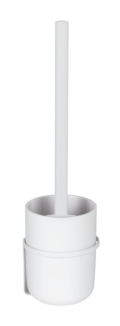 WENKO Carpino Toilet Brush Holder – No-Drill Wall Mount, White Plastic