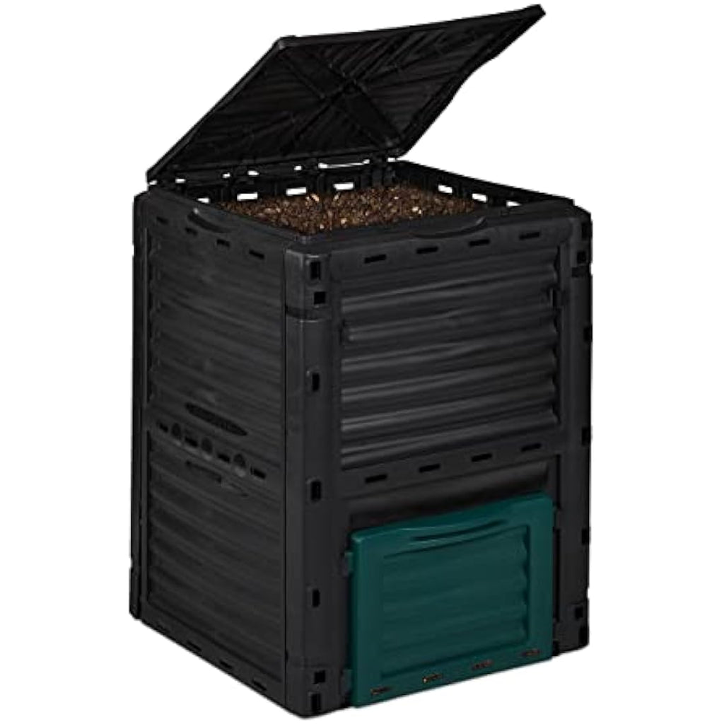 Relaxdays 230L Thermal Composter – Black Plastic Garden Waste Bin