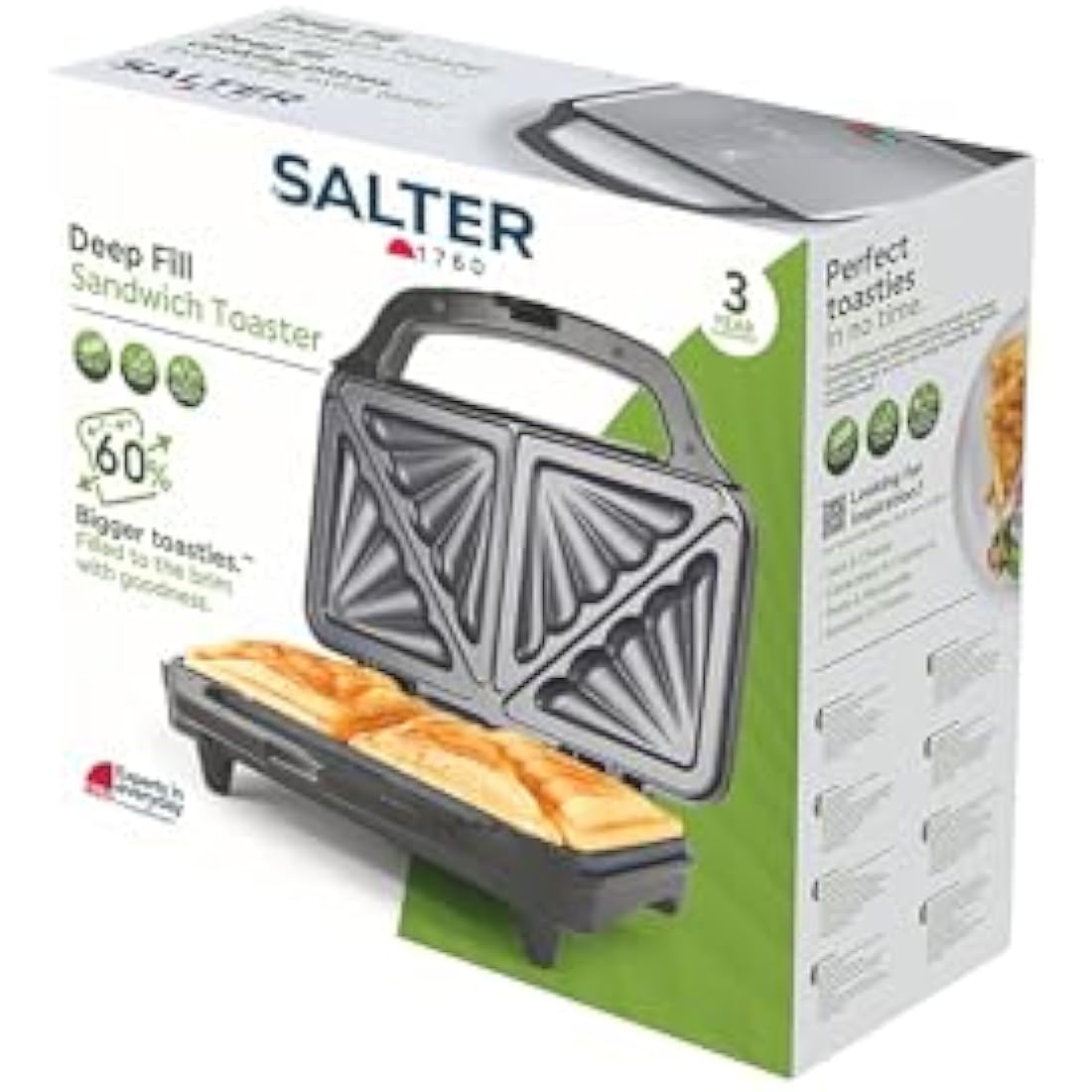 Salter 900W Deep Fill Sandwich Toaster – 2-Slice Non-Stick Toastie Maker