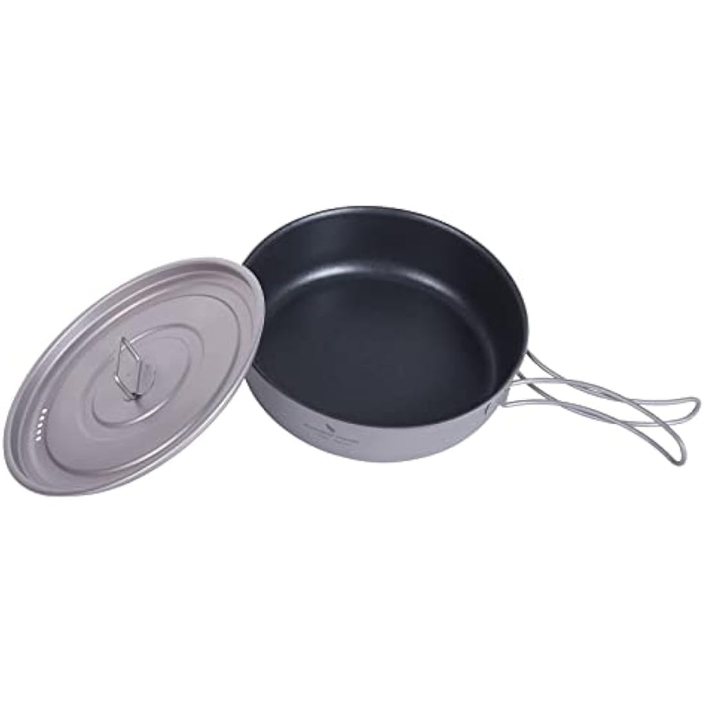 iBasingo 1000ml Titanium Camping Frying Pan with Lid & Folding Handle