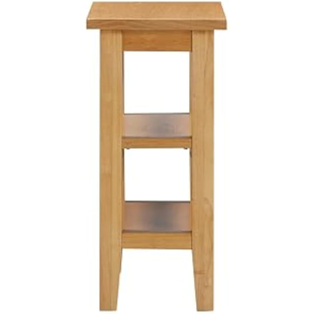 Hallowood Aston Oak Side Table – Slim Wooden Bedside Table with Shelves