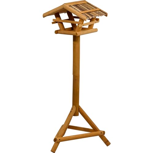 dobar FSC Wooden Bird Feeder with Stand – Reed Roof Weatherproof Villa