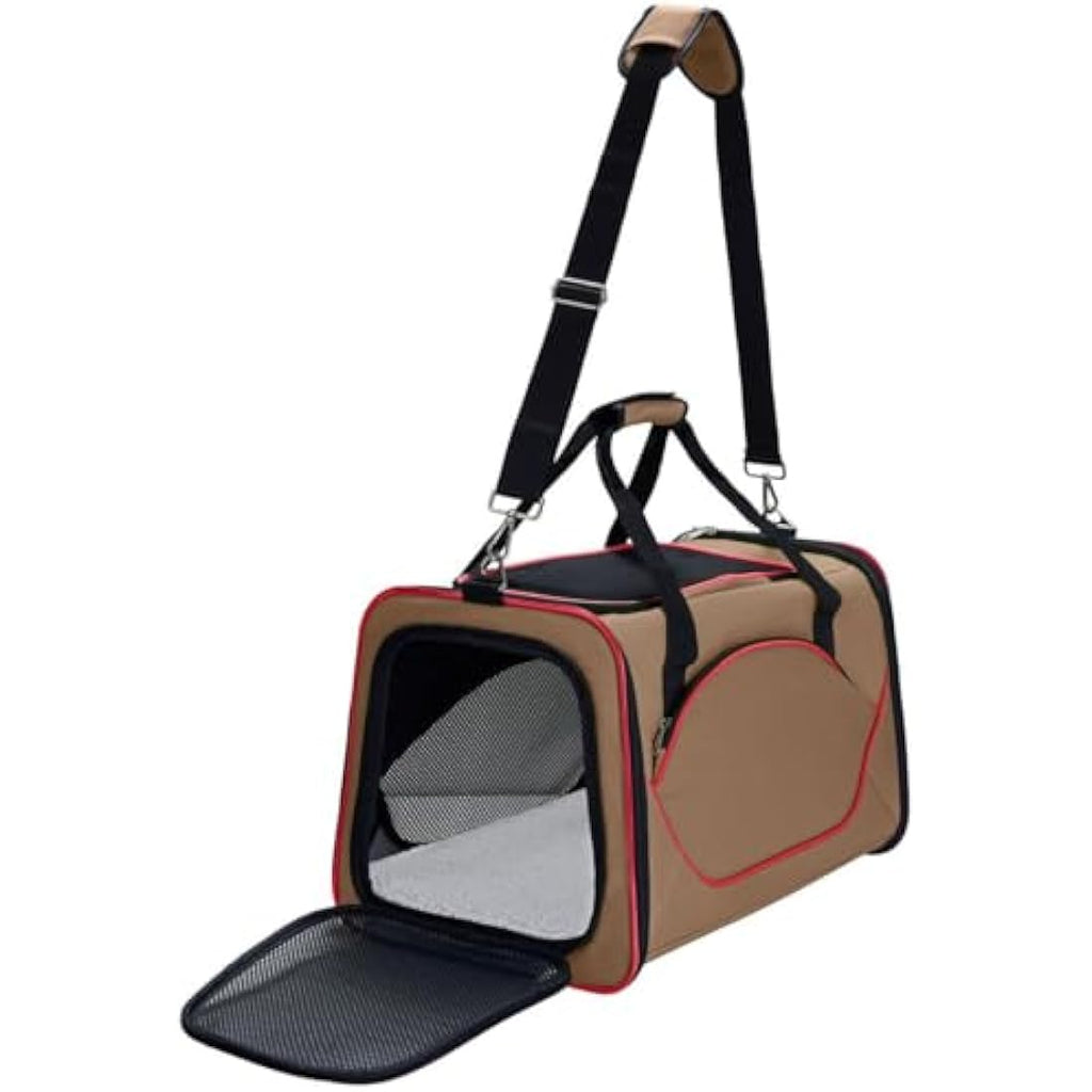 HUNTER Kansas Foldable Pet Carrier Bag – Beige/Red Washable Travel Bag