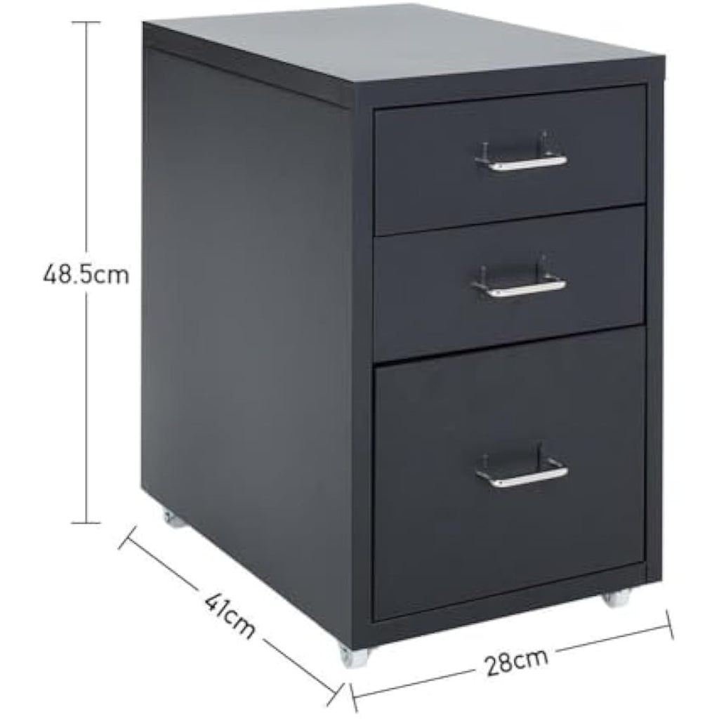 BTGGG 3-Drawer Metal Filing Cabinet – Rolling Under Desk Office Storage