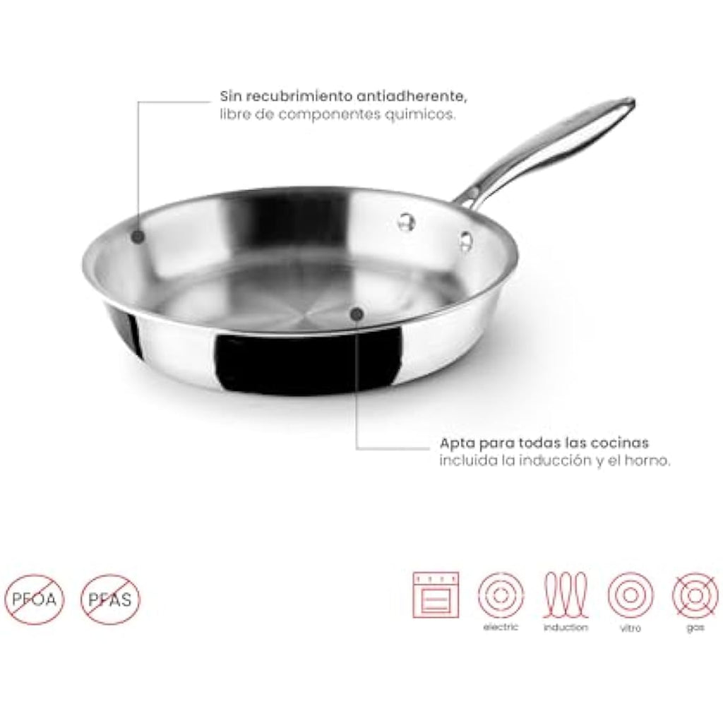 IBILI Triply Natural Stainless Steel Non-Stick Frying Pan, 22 cm