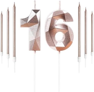 Jolof Store Rose Gold 16th Birthday Candles – Number 16 Cake Topper Set