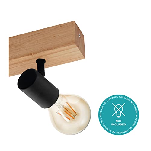 Eglo Townshend 3 Industrial 2-Flame Ceiling Light – Wood & Steel