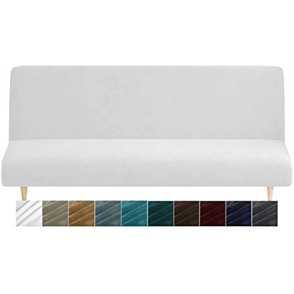 XINEAGE Velvet Futon Cover | High Stretch Armless Sofa Slipcover - White