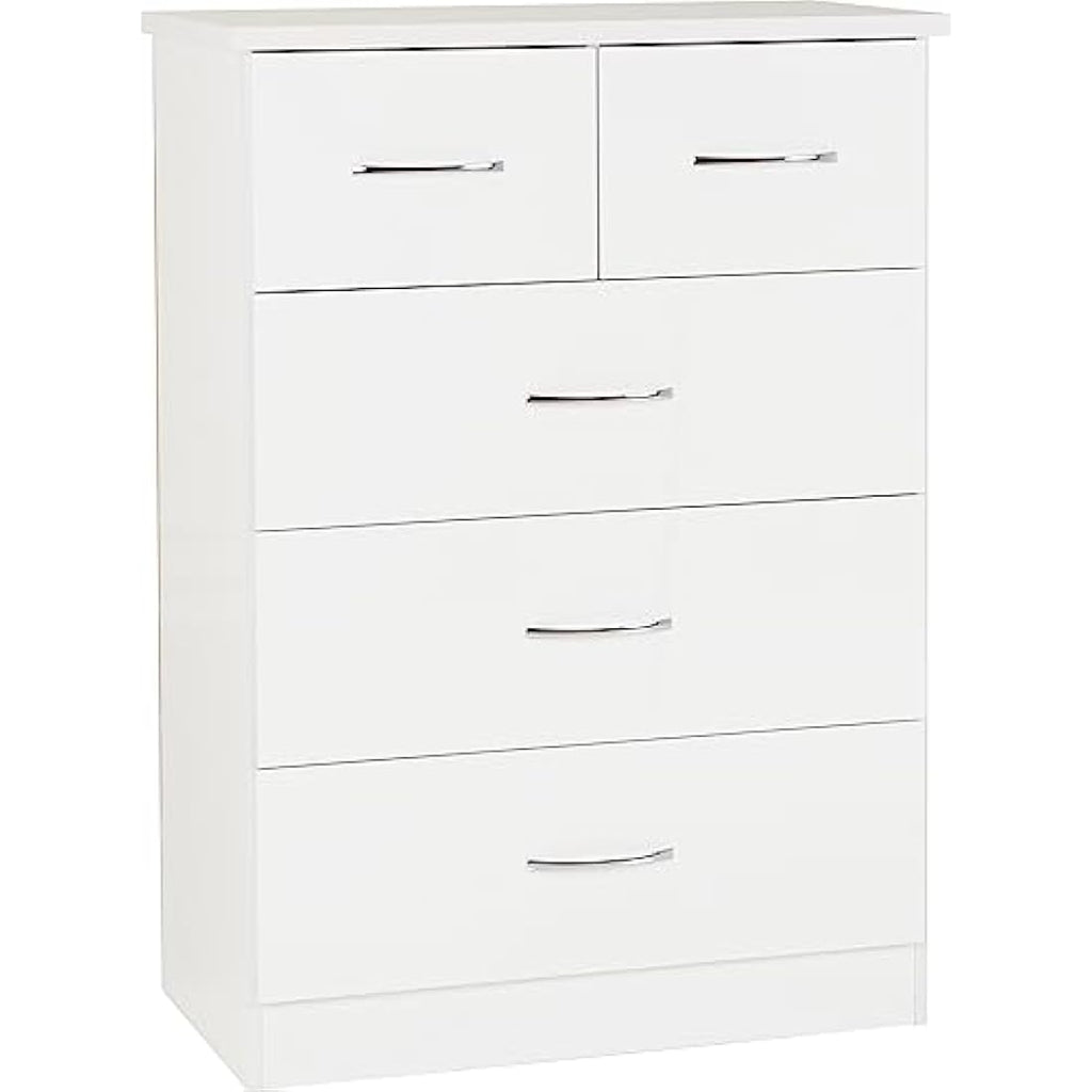 Seconique Nevada 3+2 Drawer Chest – White High Gloss Bedroom Dresser