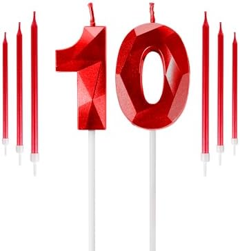 Red Number 10 Birthday Candles Set – 3D Cake Topper Decorations
