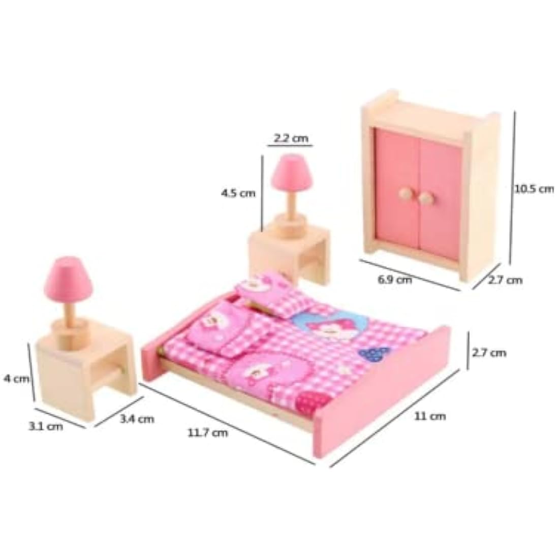 DecoBay Wooden Dollhouse Furniture - 6 Room Sets and 7 Family Dolls
