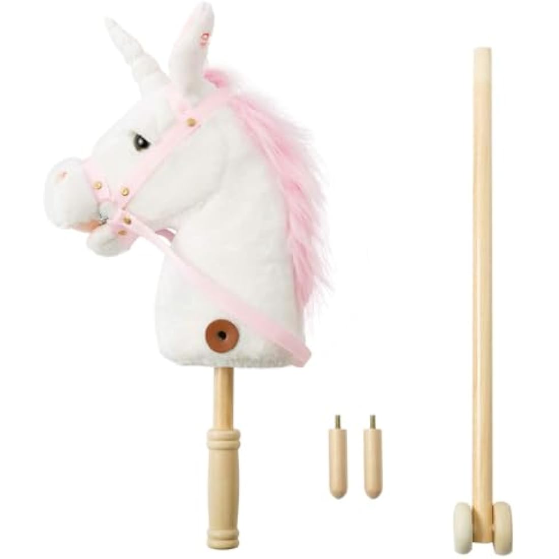 BEJOY Plush Unicorn Hobby Horse with Sound and Wood Wheels – White, 37"