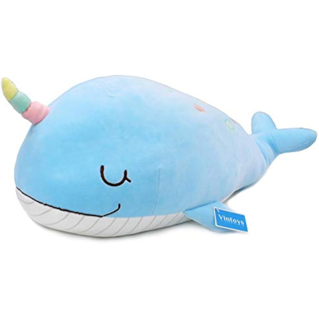 Vintoys Narwhal Unicorn Whale Plush Toy – 21" Blue Soft Hugging Pillow