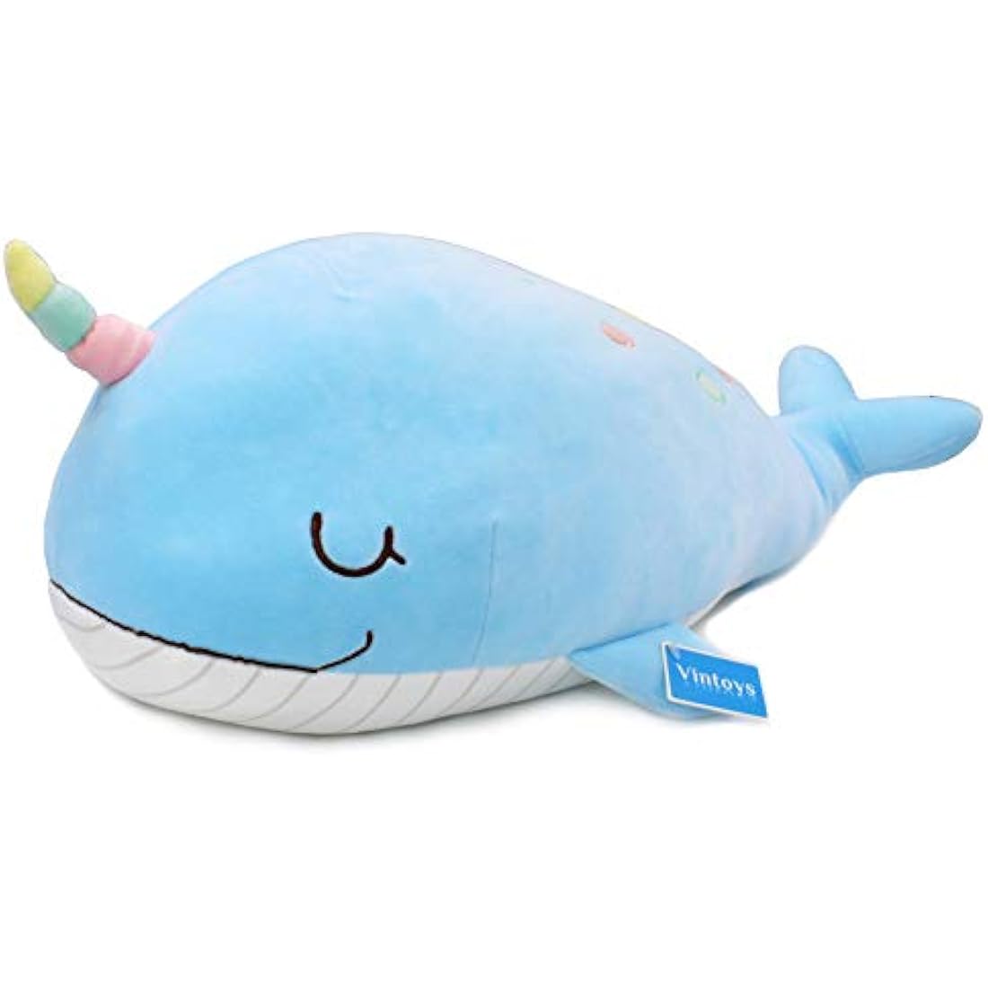 Vintoys Narwhal Unicorn Whale Plush Toy – 21" Blue Soft Hugging Pillow