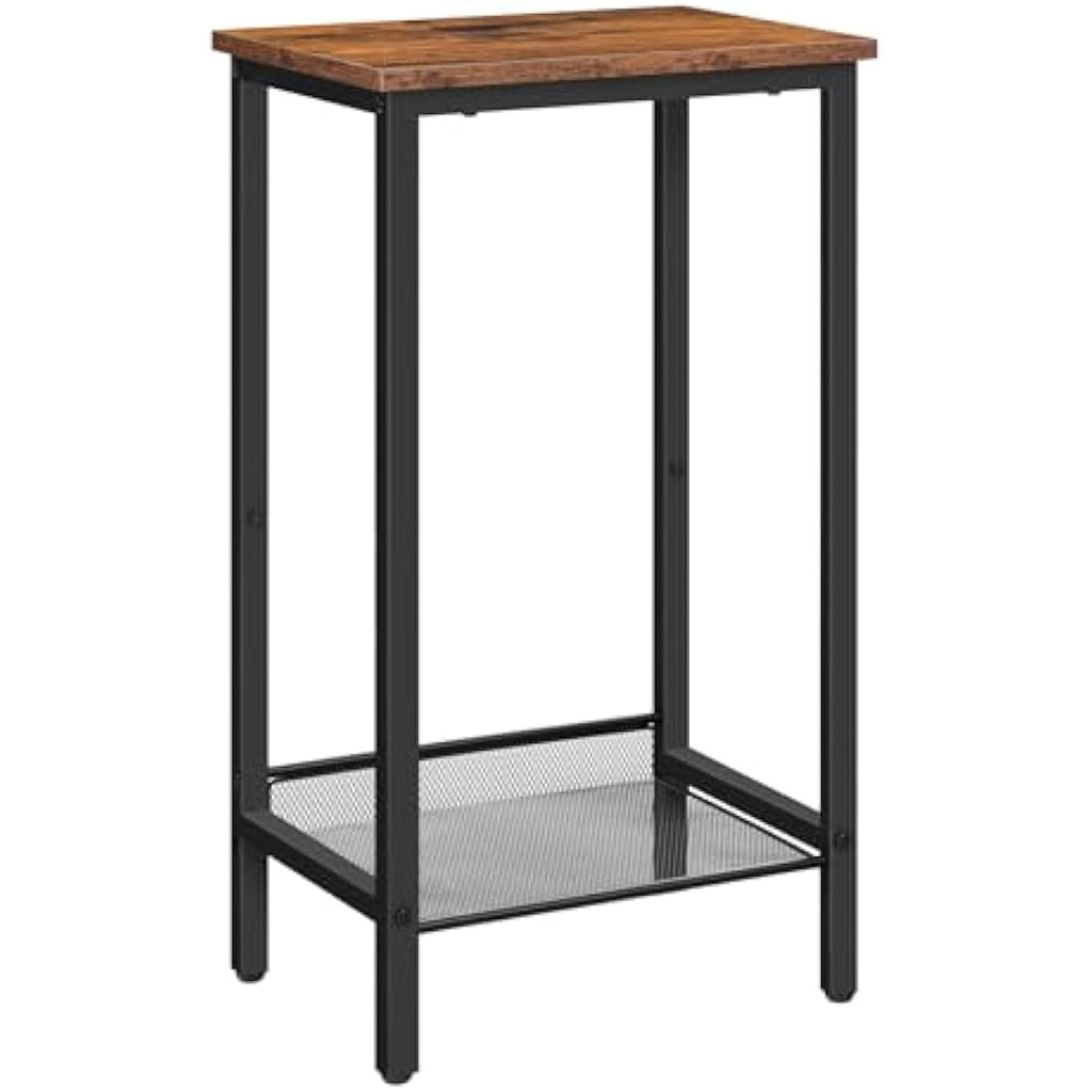 HOOBRO Tall Side Table – Industrial Narrow Nightstand with Mesh Shelf