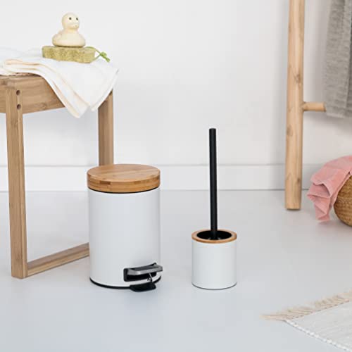 Kazai Bathroom Bin | 3L Soft Close Pedal Bin with Bamboo Lid - White