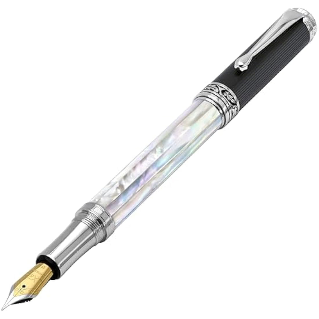 Xezo Maestro Fountain Pen – White Mother of Pearl & DLC PVD, Fine Nib