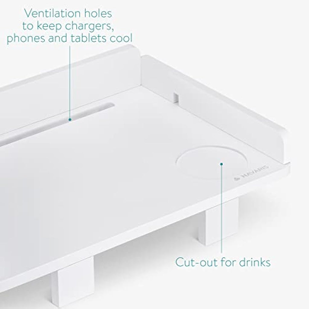 Navaris Clip-on Bedside Shelf – Bamboo Hanging Tray for Bunk Beds, White