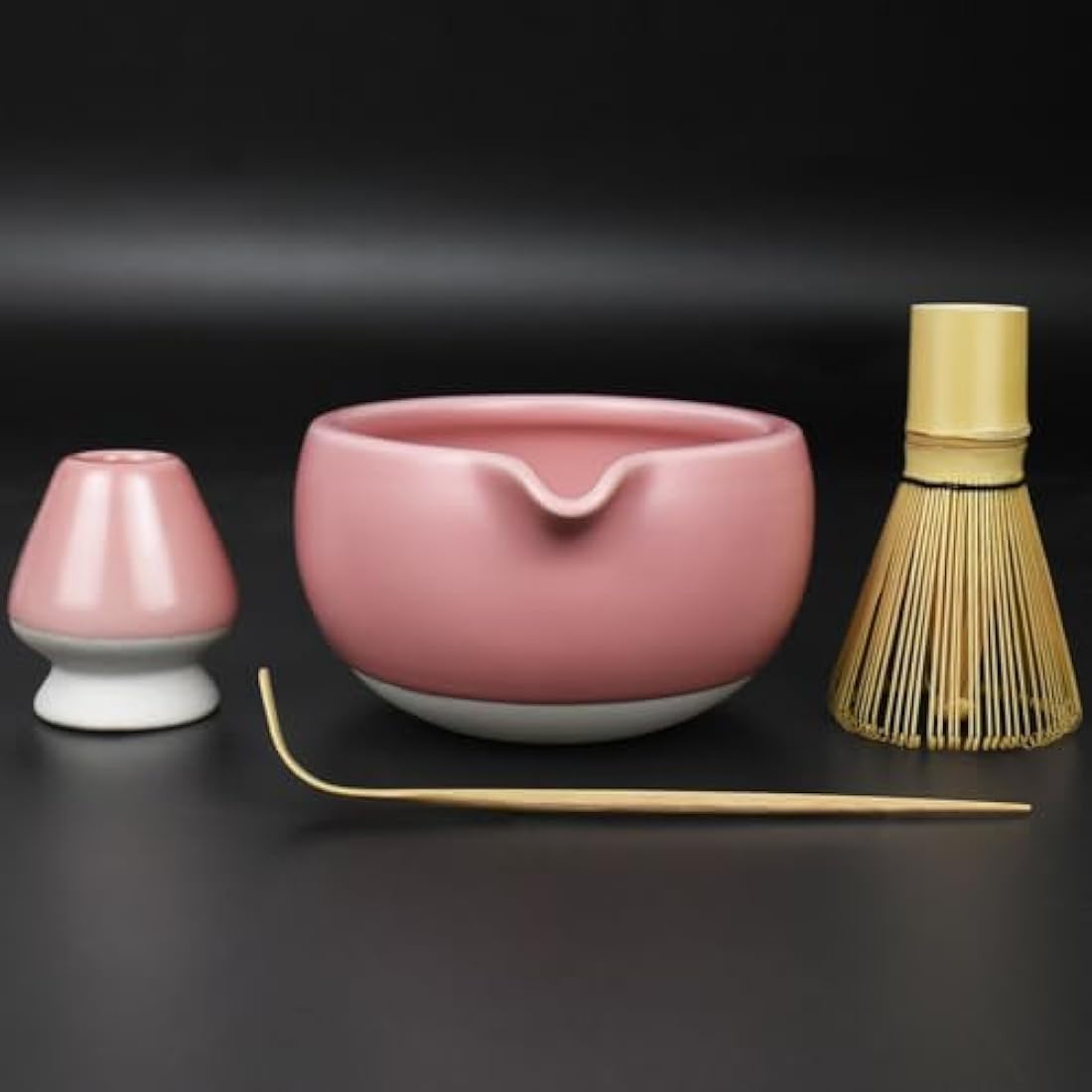 Artcome Matcha Tea Ceremony Kit – Bamboo Whisk and Pink Pottery Bowl