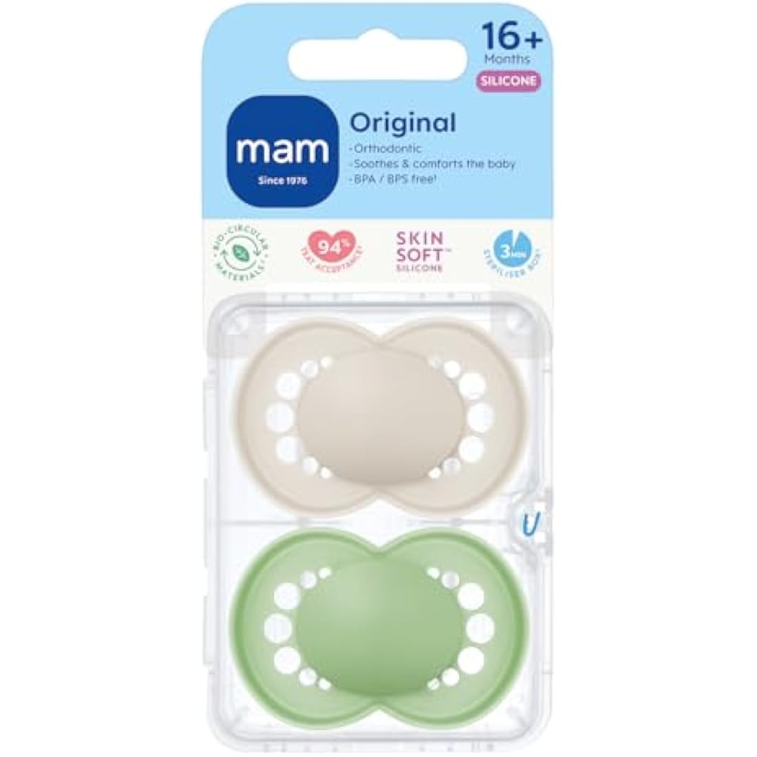 MAM Original Soothers | SkinSoft Silicone Orthodontic Dummy | 18-36m | 2pk