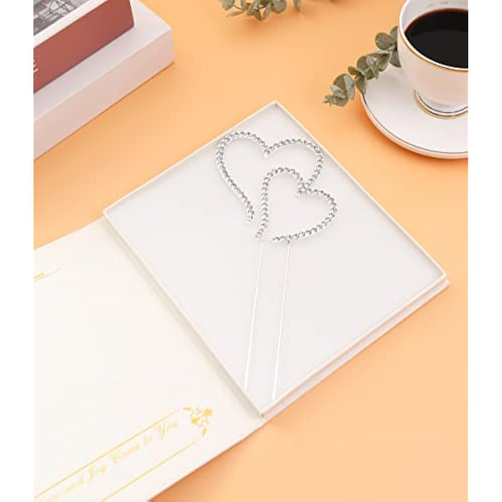 LOVENJOY Double Heart Wedding Cake Topper | Silver Crystal Rhinestone