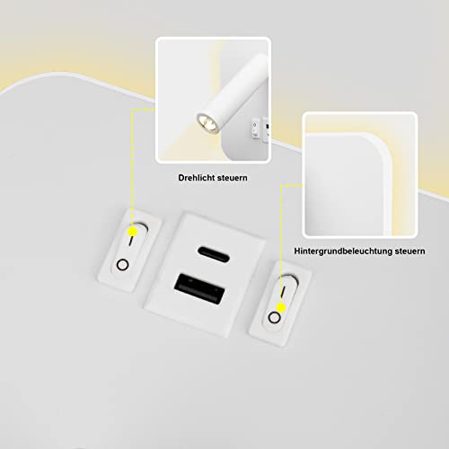 uksunvi LED Reading Lamp – 12W Wall Spotlight with USB & Type-C Ports