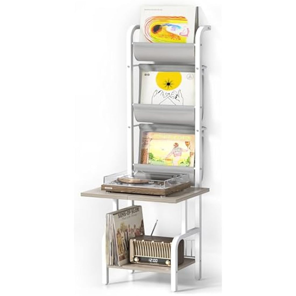 Bikoney Vinyl Record Storage Stand | 200 Album Turntable Cabinet - White