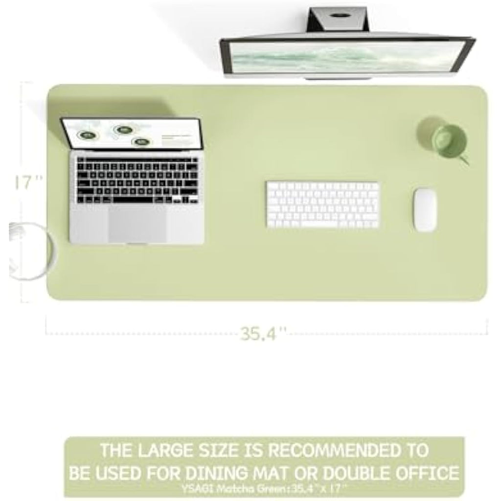 YSAGi PVC Leather Desk Pad – Waterproof Non-Slip Writing Mat, Matcha Green