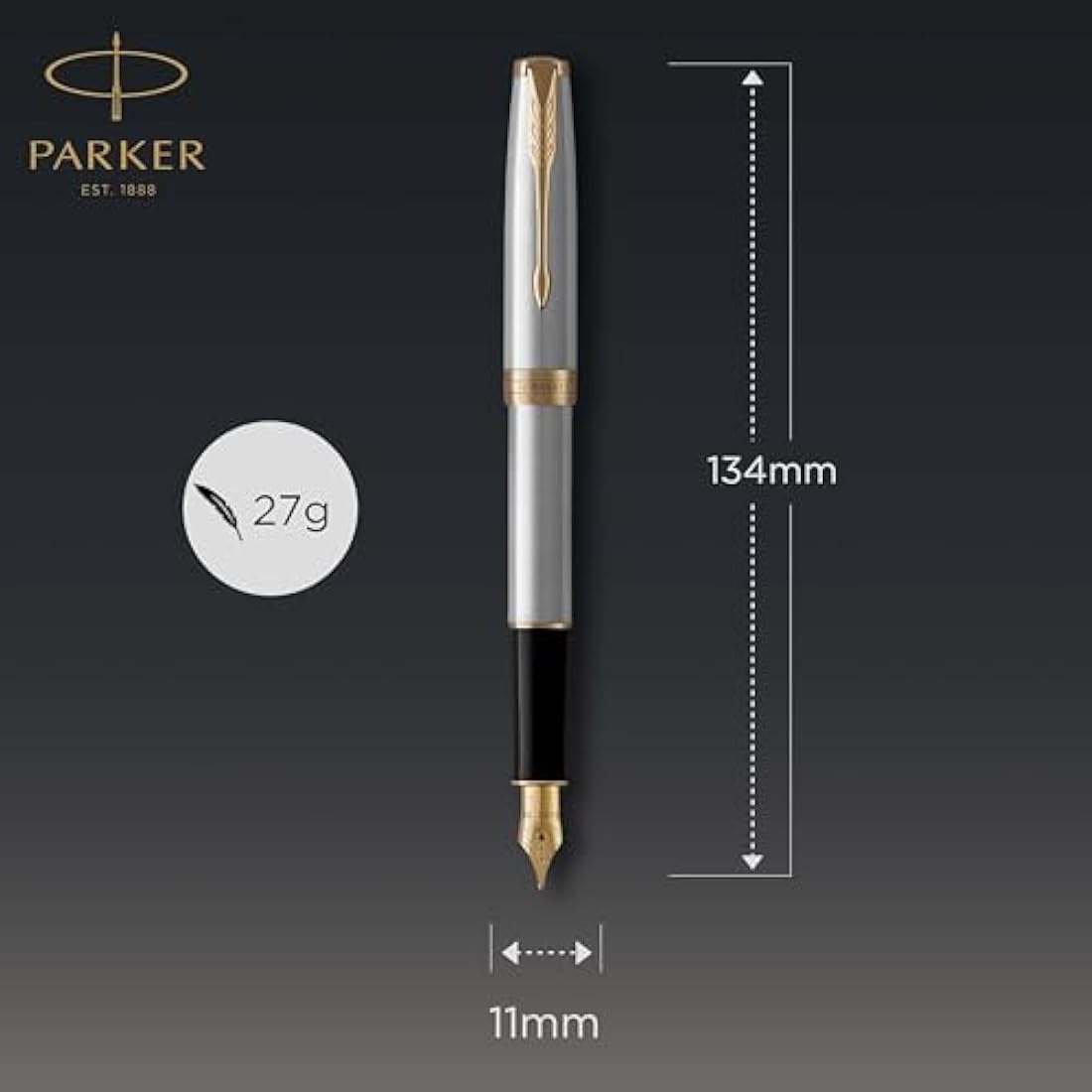 Parker Sonnet Fountain Pen – Stainless Steel with Gold Trim, Medium Nib
