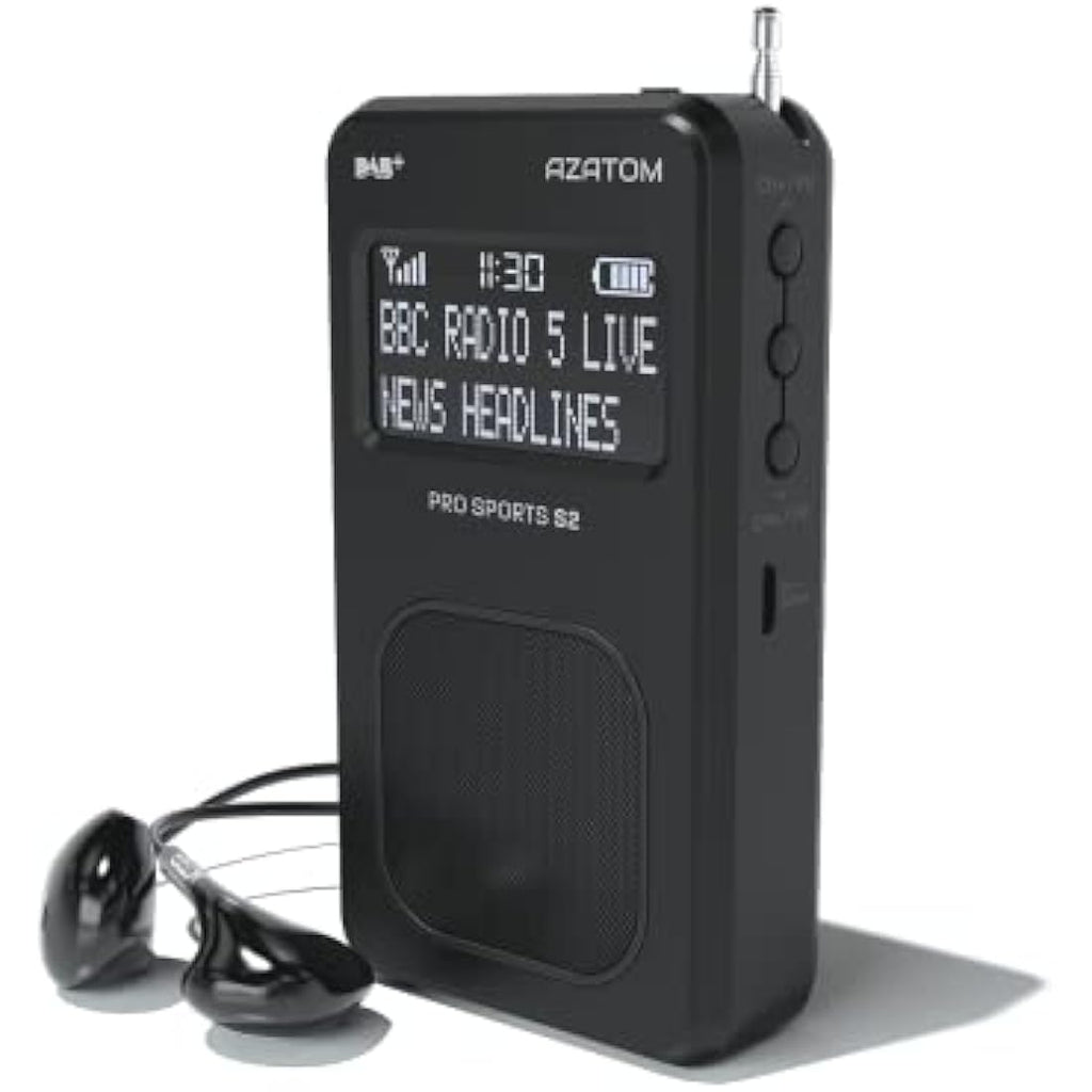 Azatom Pro Sports S2 Portable DAB/DAB+ & FM Radio with Earphones - Black