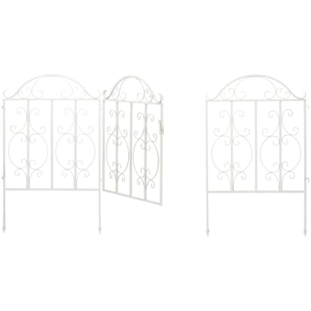 Relaxdays Ornate Steel Garden Gate – Vintage White Fence, 185 x 98.5 cm