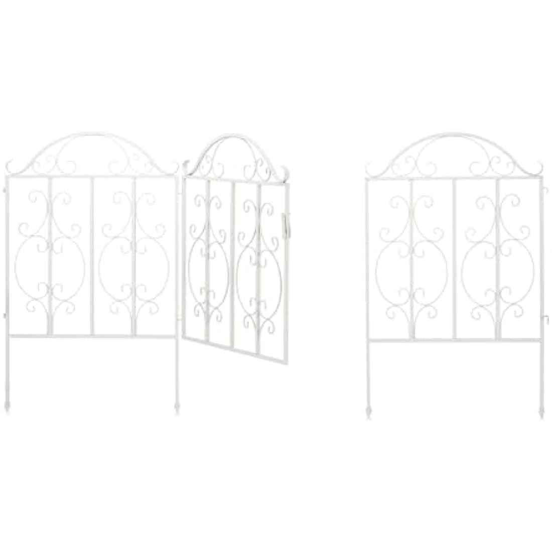 Relaxdays Ornate Steel Garden Gate – Vintage White Fence, 185 x 98.5 cm