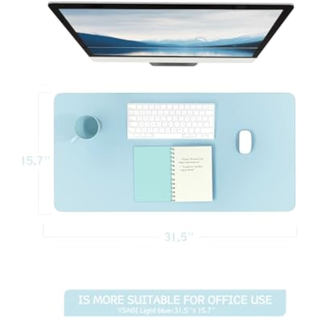 Leather Desk Pad – Waterproof Non-Slip Office Mat, Light Blue