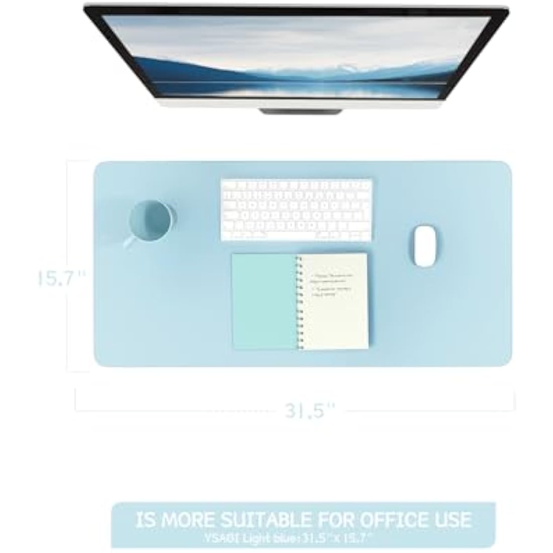 Leather Desk Pad – Waterproof Non-Slip Office Mat, Light Blue