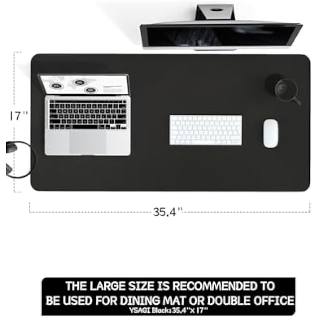 YSAGi PVC Leather Desk Pad – Waterproof Non-Slip Writing Mat, Black