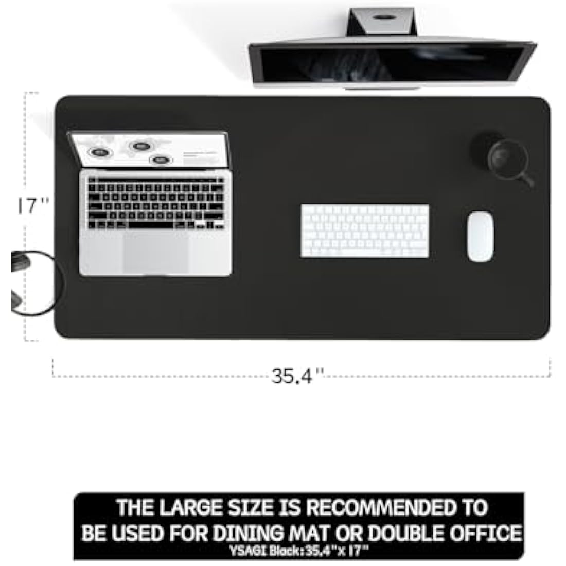 YSAGi PVC Leather Desk Pad – Waterproof Non-Slip Writing Mat, Black