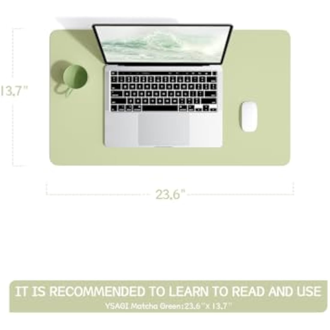 YSAGi Non-Slip PVC Leather Desk Pad | Waterproof Writing Mat, Matcha Green