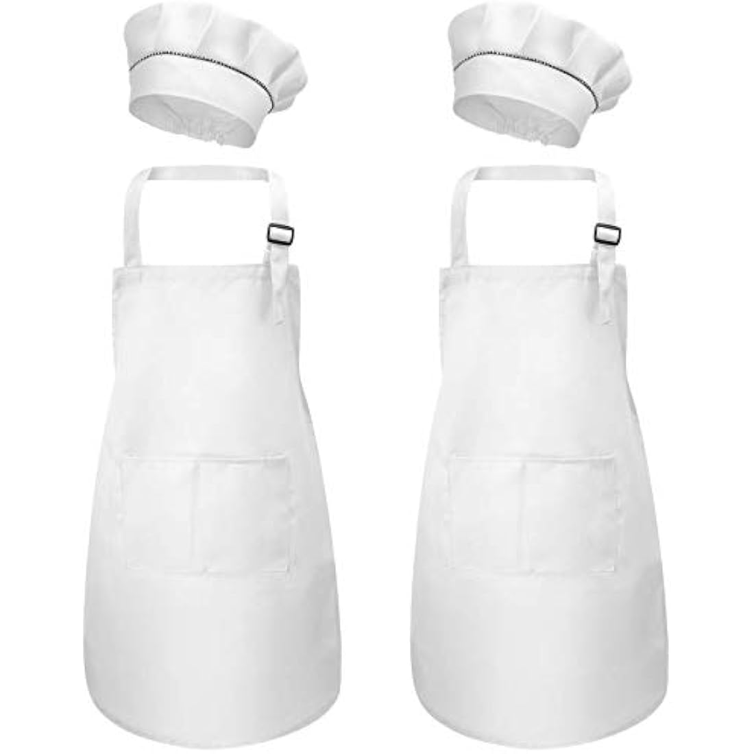 Kids Apron and Chef Hat Set – White Adjustable Bib with Pockets